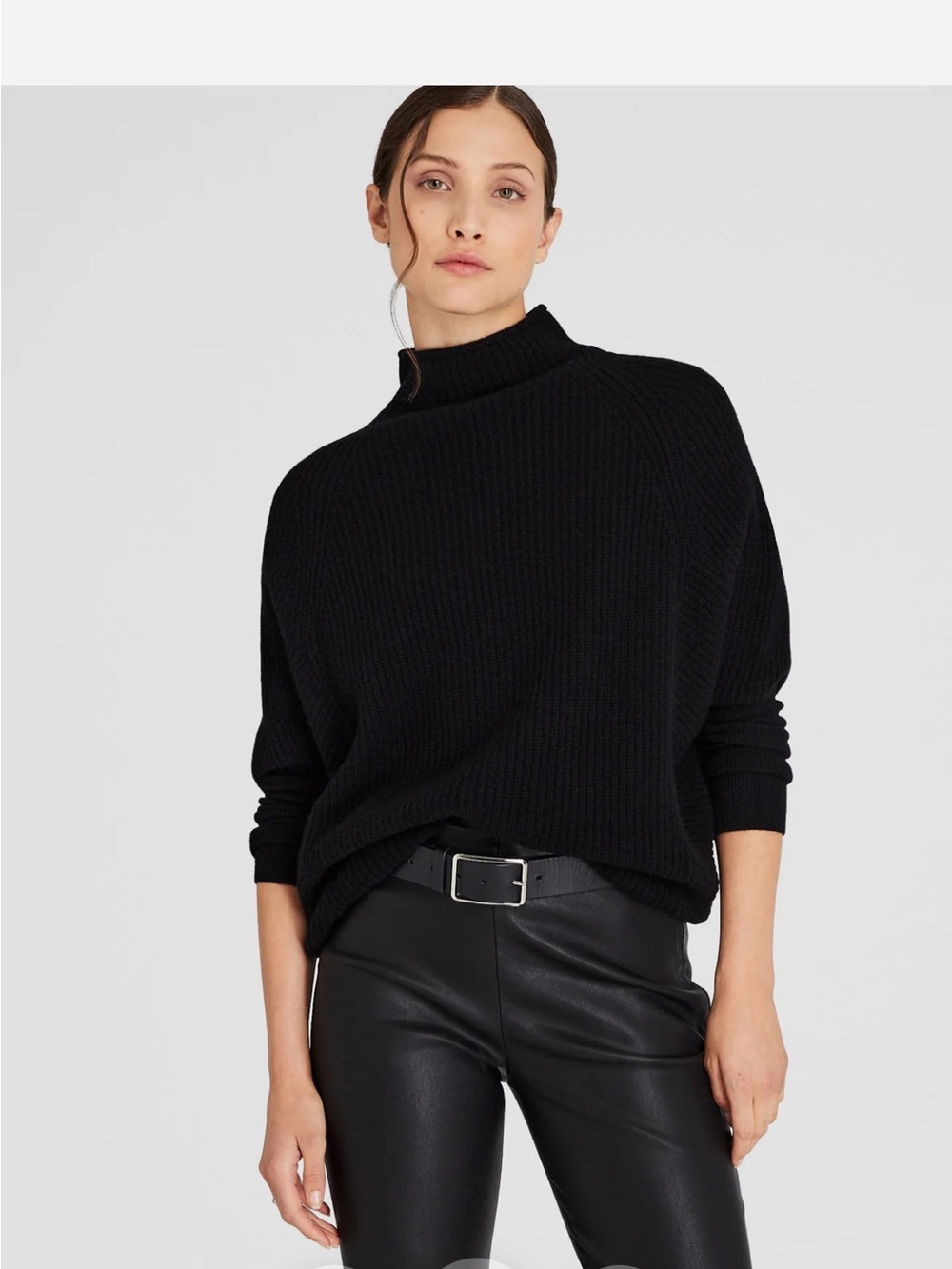 Club Monaco Emma 100% Cashmere Black Ribbed Mock-Neck Sweater - Women